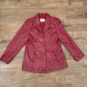 Lord & Taylor Burgundy Leather Jacket Size Medium